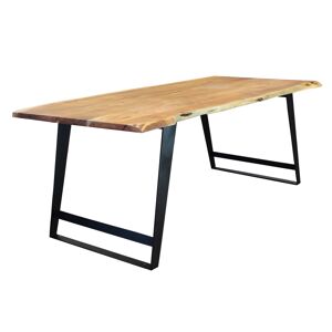 Milani Home tavolo con piano in legno massicco di design moderno industrial cm 200 x 100 x Marrone 200 x 77 x 100 cm