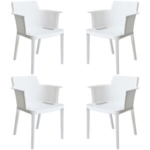 Milani Home set di 4 Poltrone in plastica per esterno giardino interno sala da pranzo color Bianco 60 x 76.5 x 58 cm