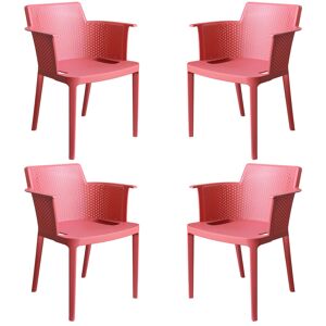 Milani Home set di 4 Poltrone in plastica per esterno giardino interno sala da pranzo color Rosso Corallo 60 x 76.5 x 58 cm