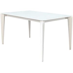 Milani Home Tavolo Da Pranzo Moderno Di Design Allungabile Cm 90x140/180/220 Bianco Con Pia Trasparente 140 x 75 x 90 cm