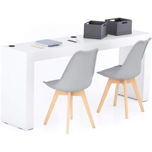 Mobili Fiver Scrivania Evolution 180x40, Bianco Frassino con Due Gambe e Caricatore Wireless