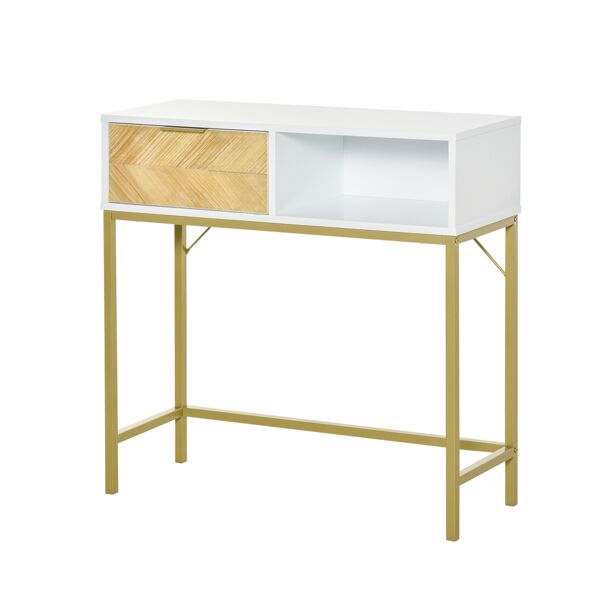 homcom tavolo consolle in legno, consolle da ingresso o salotto con design moderno, bianco e oro, 80x30x80.5cm