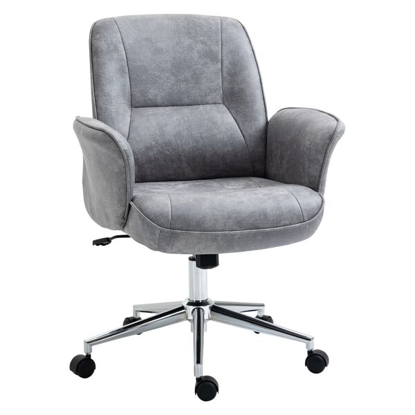 vinsetto sedia da ufficio ergonomica altezza regolabile e dondolo, rivestimento in microfibra, 67x69x92-102cm, grigio chiaro