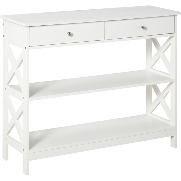 homcom tavolo consolle con 2 cassetti e 2 mensole, mobile da ingresso e soggiorno in mdf, 100x30.5x80cm, bianco