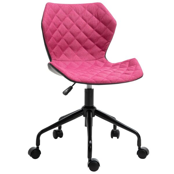 homcom sedia sgabello da ufficio ergonomica, sedia girevole per scrivania, altezza regolabile, ruote in nylon, rosa