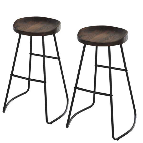homcom setdi 2 sedie moderno multifunzionale da bar gamba in acciaio sedile in legno confortevoli durevoli con poggiapiedi nero marrone