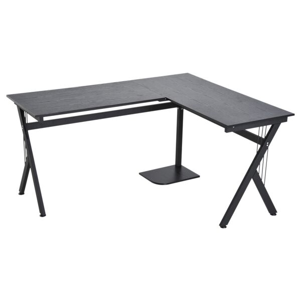 homcom scrivania angolare per ufficio in legno, tavolo porta pc, nero, 155x130x76cm