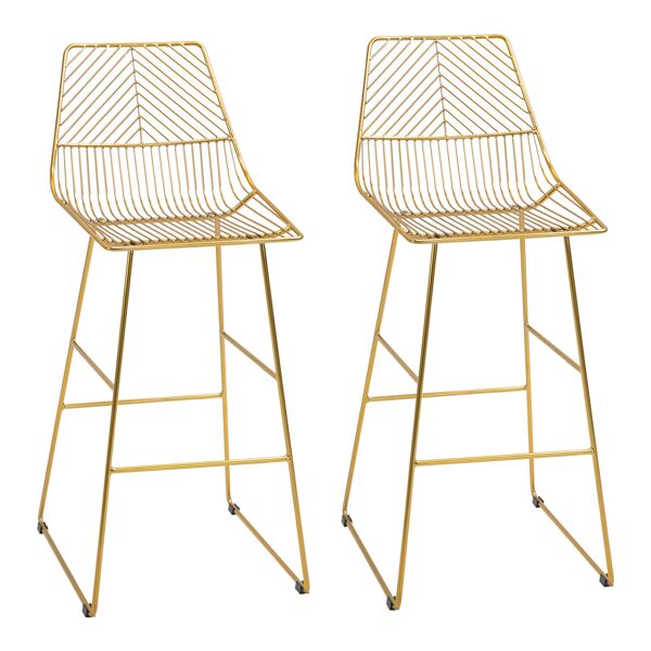 homcom set da 2 sgabelli alti con poggiapiedi, sgabelli moderni in metallo per casa e bar, 53x56x110cm, oro