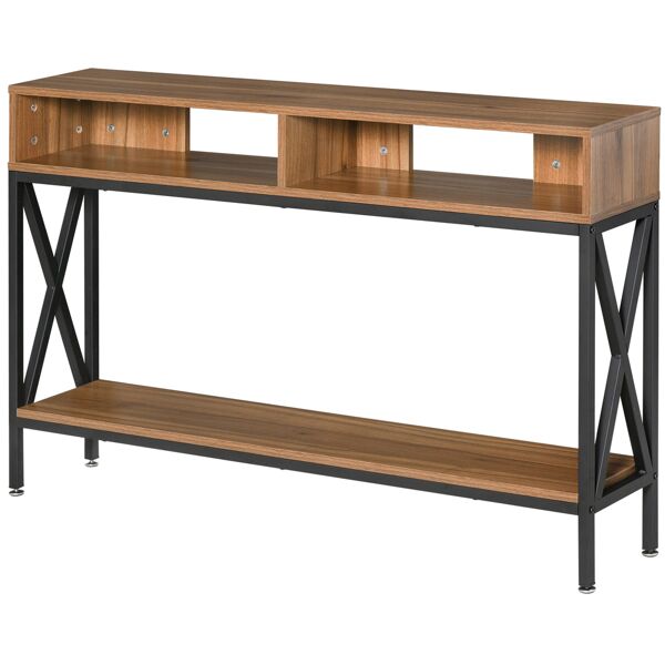 homcom tavolo consolle stile vintage industriale con 3 ripiani e telaio in metallo, color noce e nero, 120x23.5x75cm