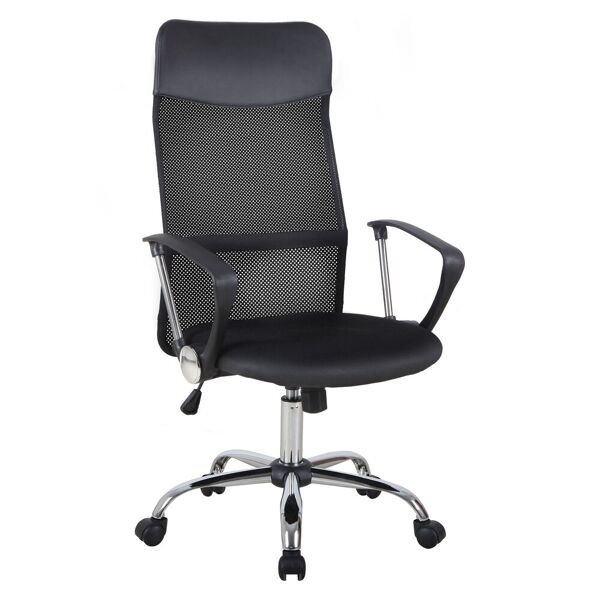 homcom sedia scrivania girevole poltrona ergonomica con ruote, sedia ufficio altezza regolabile e schienale a rete, 63x61x109-119cm nero aosom.it