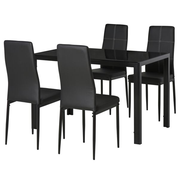 homcom set da pranzo 4 sedie imbottite e 1 tavolo per sala da pranzo tavolo da pranzo con sedie 4 persone in metallo vetro pu nero