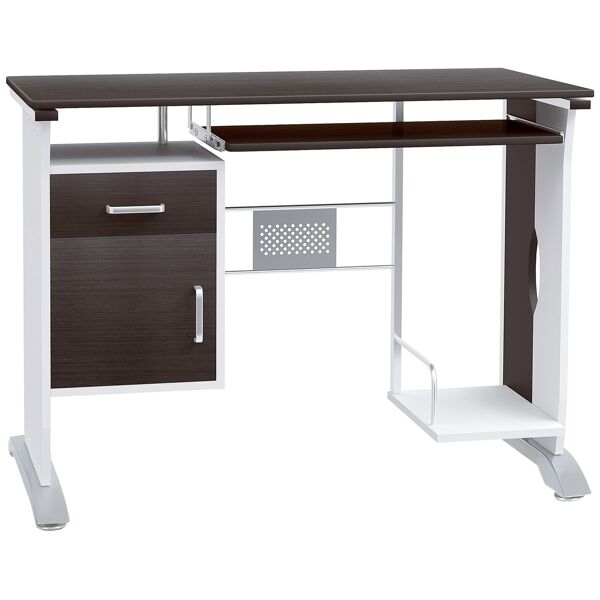 homcom scrivania porta pc design ufficio con cassetti in legno  salvaspazio, tavolo per computer, marrone