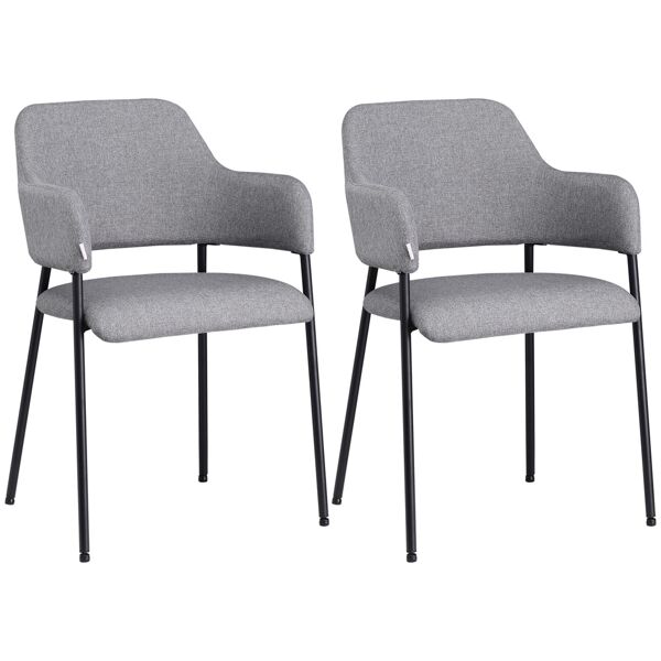 homcom set da 2 sedie imbottite moderne in tessuto con braccioli e gambe in acciaio, 54x54x84cm, grigio
