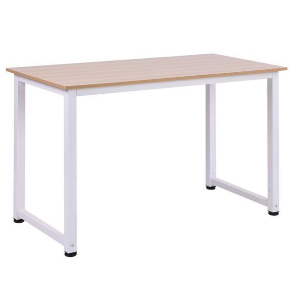 homcom scrivania per computer grande superficie gambe regolabili, tavolo da pranzo 120x60x76cm finitura in rovere millennium, telaio bianco