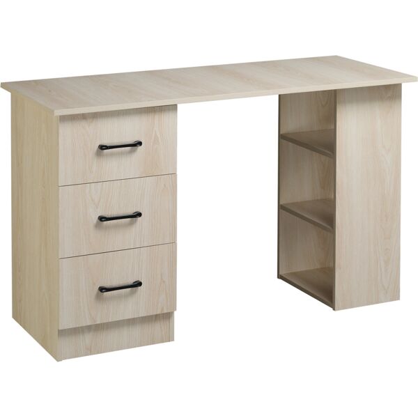 homcom scrivania porta pc con 3 cassetti e 3 ripiani, scrivania per camera e ufficio in legno 120x49x72cm