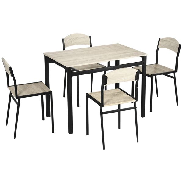 homcom set da pranzo con tavolo rettangolare e 4 sedie in acciaio e mdf, nero e rovere