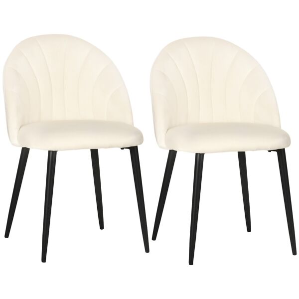 homcom set 2 sedie da salotto e sala da pranzo imbottite con design nordico ed ergonomico, in metallo e tessuto effetto velluto beige, 52x54x79 cm