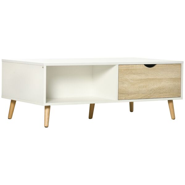 homcom tavolino basso da caffè in truciolato e metallo per soggiorno, ingresso e studio, 106x58x39.5 cm, bianco e color legno