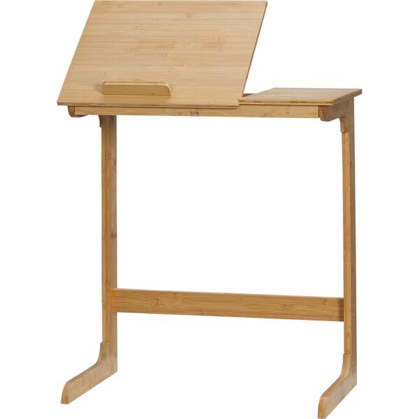 homcom tavolino da divano a forma di c in legno di bambù con piano inclinabile su 5 livelli, 60x33x67cm