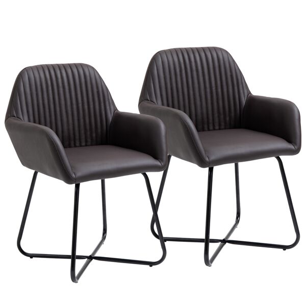 homcom set 2 sedie moderne per sala da pranzo, cucina o soggiorno, sedie imbottite in similpelle marrone 60x56.5x85cm