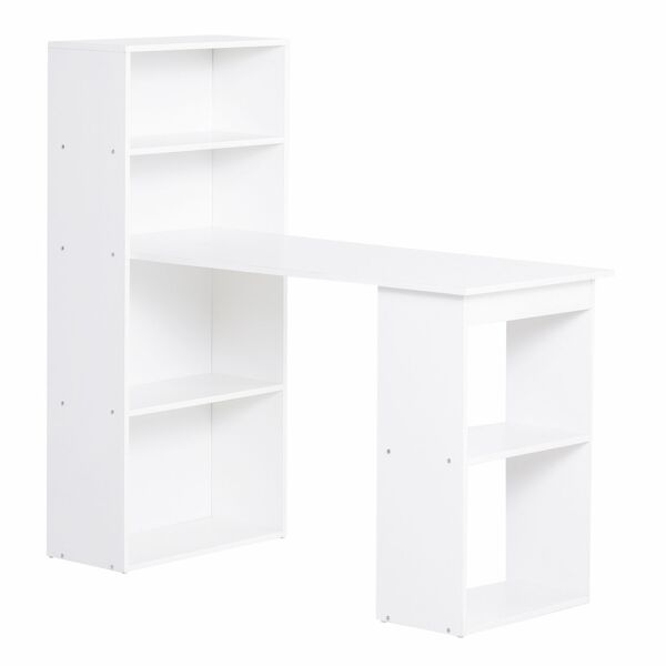 homcom scrivania computer con libreria porta pc salvaspazio, tavolo da pranzo per ufficio e studio, 120x55x120 cm, bianco