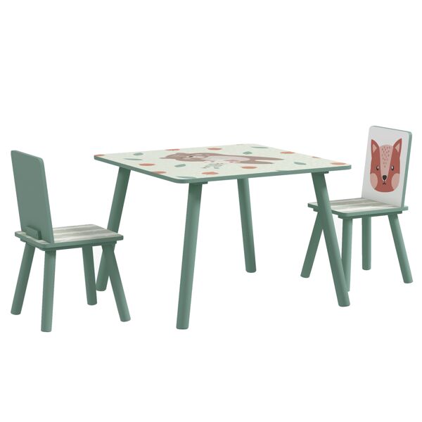 zonekiz set tavolo e sedie 3 pezzi per bambini 3-8 anni in mdf e legno di pino, verde