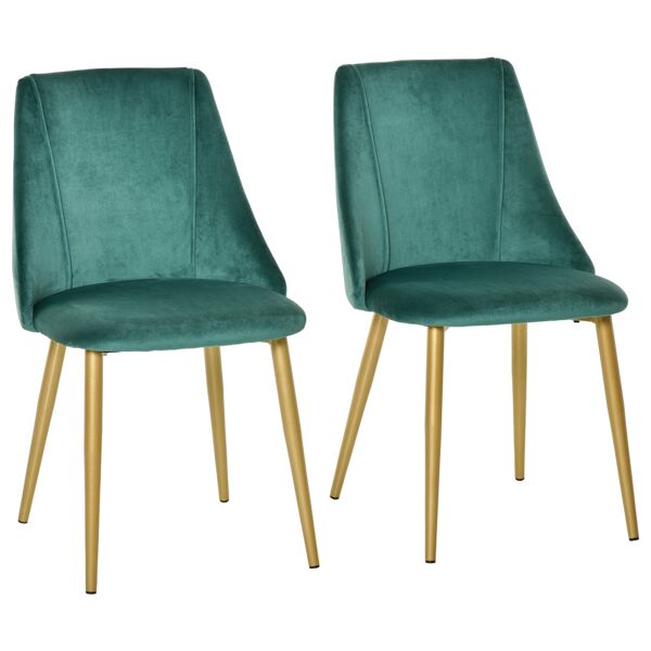 homcom sedie moderne e imbottite da salotto, soggiorno, cucina, sala da pranzo, set 2 pz, sedia imbottita verde, 50x56.5x85cm