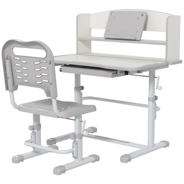 zonekiz set scrivania per bambini con sedia regolabile in altezza e piano inclinabile, età 6-12 anni, grigio