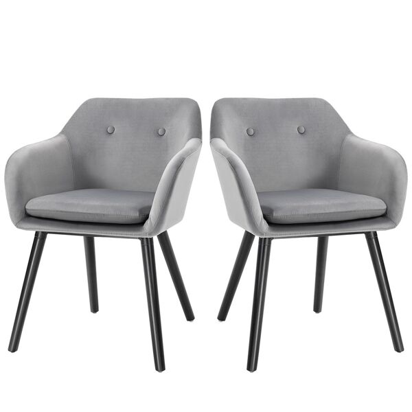 homcom set di 2 sedie per sala da pranzo con braccioli imbottite e in velluto, 54x56x74cm, grigio