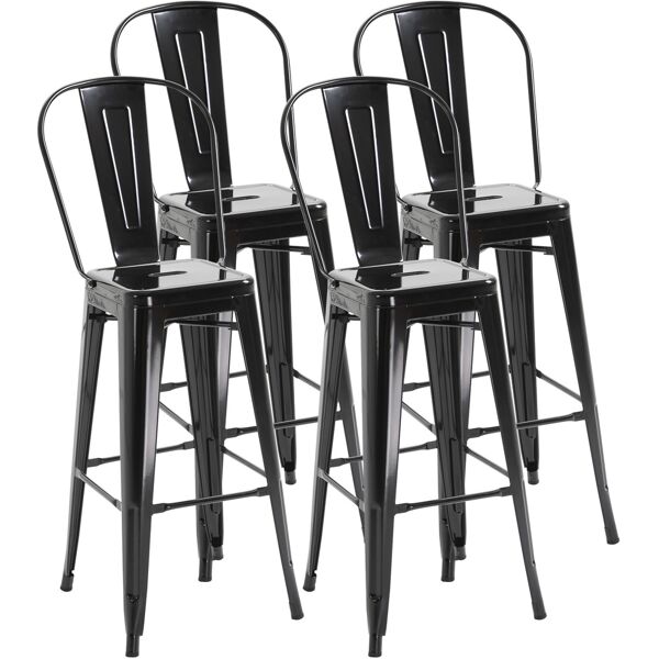 homcom set 4 sgabelli impilabile per casa o bar, in metallo con schienale rimovibile, design industriale con poggiapiedi, 44x49x116cm, nero