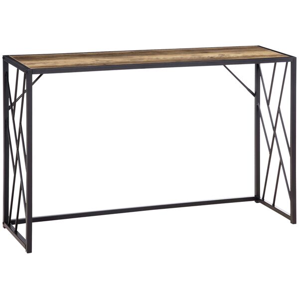 homcom tavolo consolle da ingresso in stile industriale, mobile vintage in acciaio e legno, 120x35x75cm, marrone