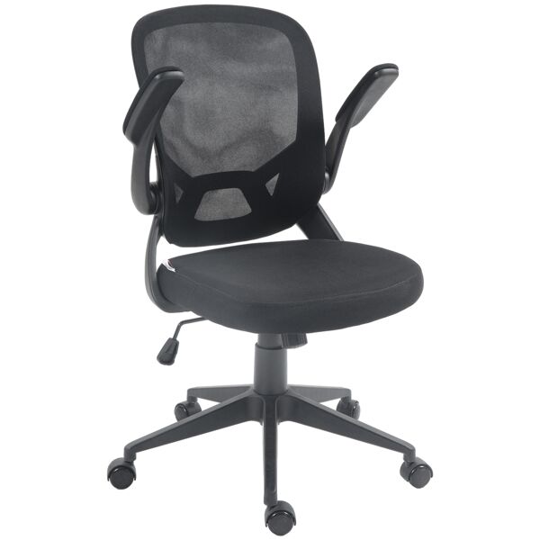 homcom sedia da ufficio ergonomica con altezza regolabile, braccioli ribaltabili e tessuto a rete, nero
