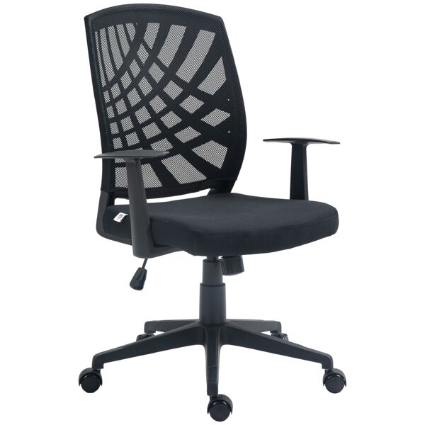 homcom sedia da ufficio ergonomica girevole con altezza regolabile, dondolo e tessuto a rete, nero