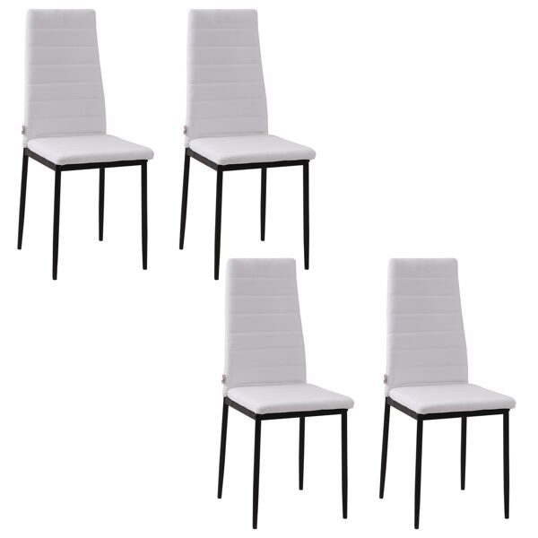 homcom set 4 sedie imbottite per soggiorno o sala da pranzo, sedie sala da pranzo moderne in metallo e tessuto bianco