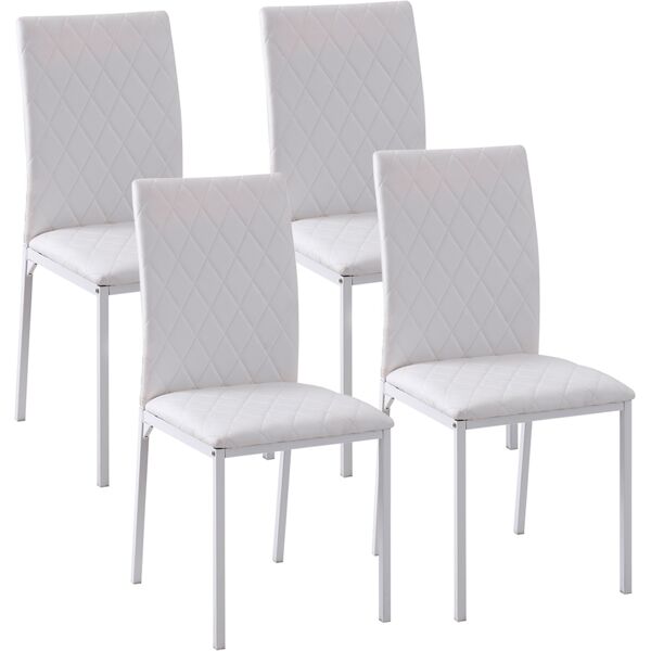 homcom set 4 sedie imbottite per sala da pranzo con rivestimento in similpelle, 41x50x91cm - bianco