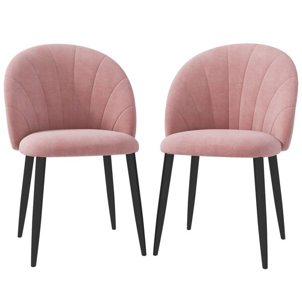 homcom set 2 sedie da pranzo imbottite stile nordico in metallo e velluto, 52x54x79cm, rosa