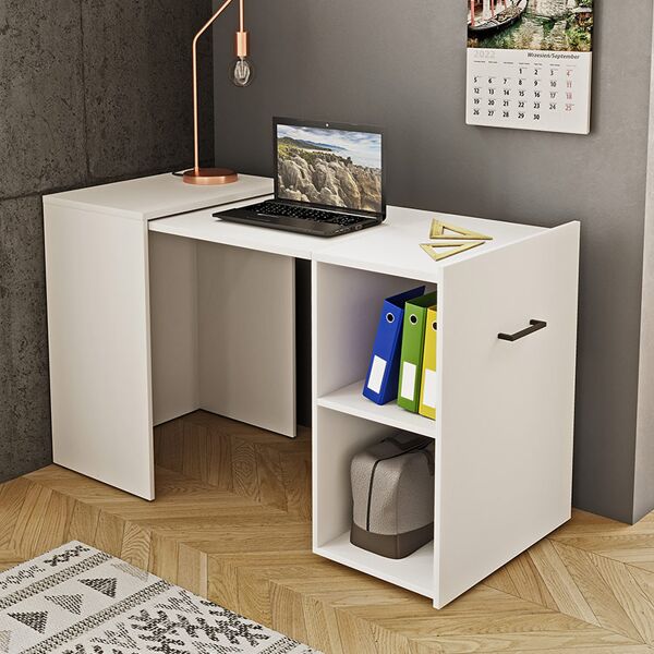 garneroarredamenti scrivania 42/132cm ufficio moderna salvaspazio richiudibile bianco rocky
