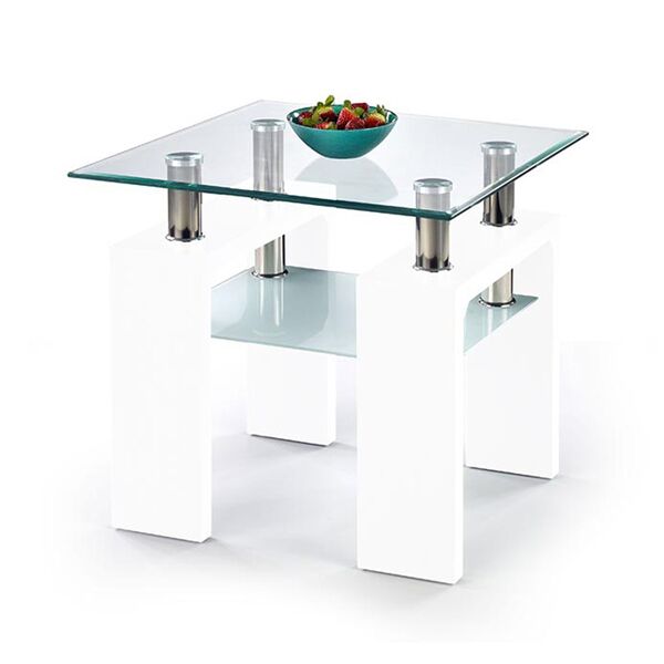 garneroarredamenti tavolino 60x60cm con ripiano in vetro bianco acciaio herman