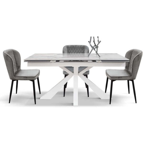 milani home tavolo da pranzo allungabile di design moderno industrial cm 90 x 160/200/240 x bianco x x cm