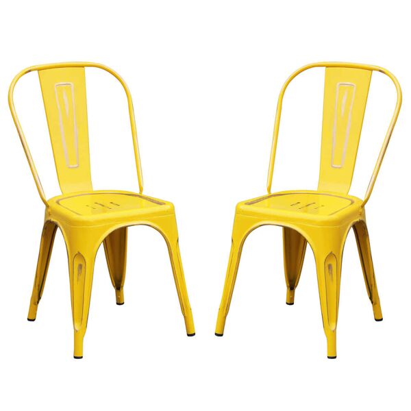 milani home set di 2 sedie in metallo di design moderno industrial vintage ossidato per sal giallo 35 x 85 x 45 cm