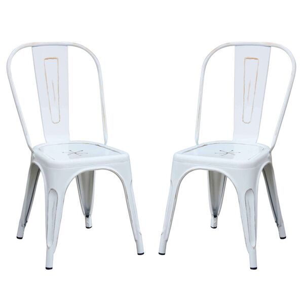 milani home set di 2 sedie in metallo di design moderno industrial vintage ossidato per sal bianco 35 x 85 x 45 cm