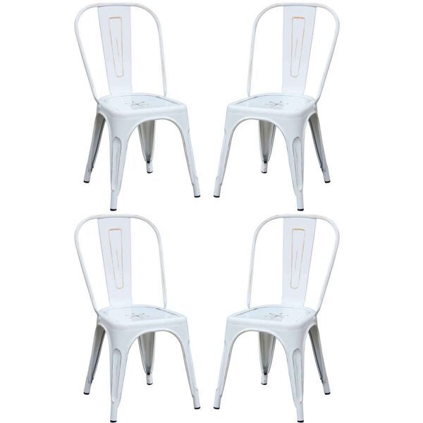 milani home set di 4 sedie in metallo di design moderno industrial vintage per sala da pran bianco 35 x 85 x 45 cm