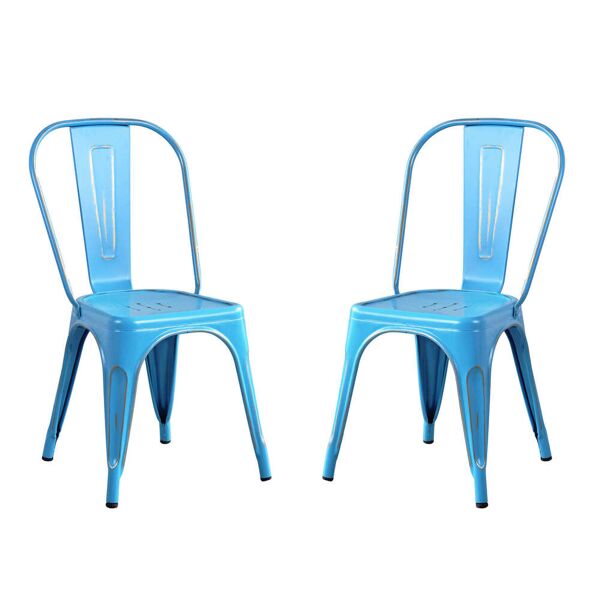 milani home set di 2 sedie in metallo di design moderno industrial vintage colore blu antic blu 35 x 85 x 45 cm