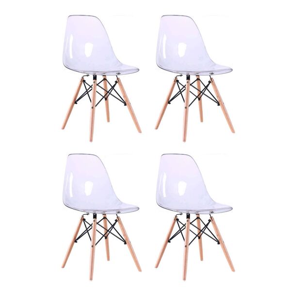 milani home set di 4 sedie di design moderne in pc trasparente struttura in metallo vernici marrone 51.5 x 83 x 46.5 cm