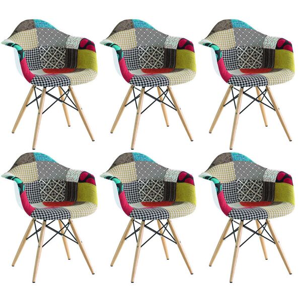 milani home set di 6 poltrone patchwork moderne di design seduta in tessuto struttura in me multicolor 65.5 x 79.5 x 62.5 cm