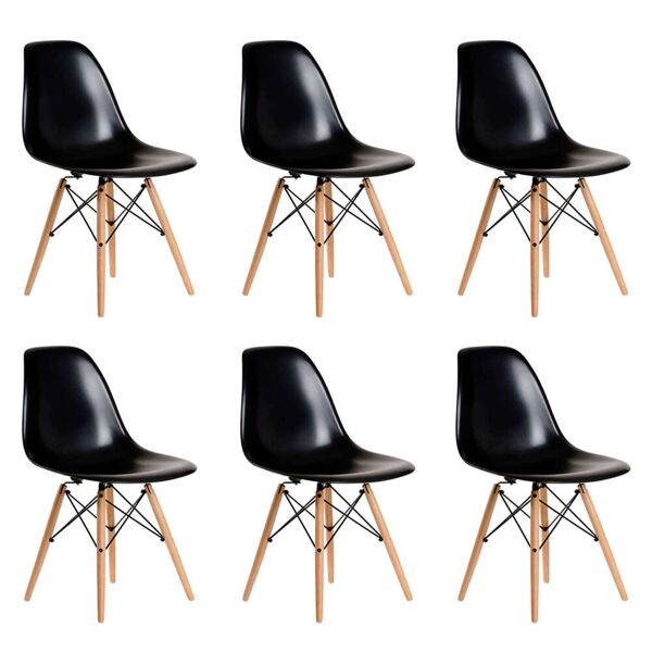 milani home set di 6 sedie di design moderne in abs nero struttura in metallo verniciato ne nero 53 x 82 x 47 cm