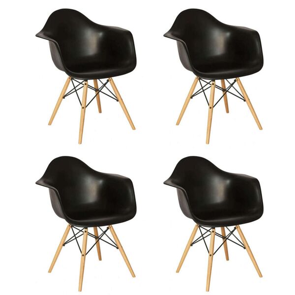 milani home set di 4 poltrone di design moderne in abs nero struttura in metallo verniciato nero 62.5 x 81 x 62 cm