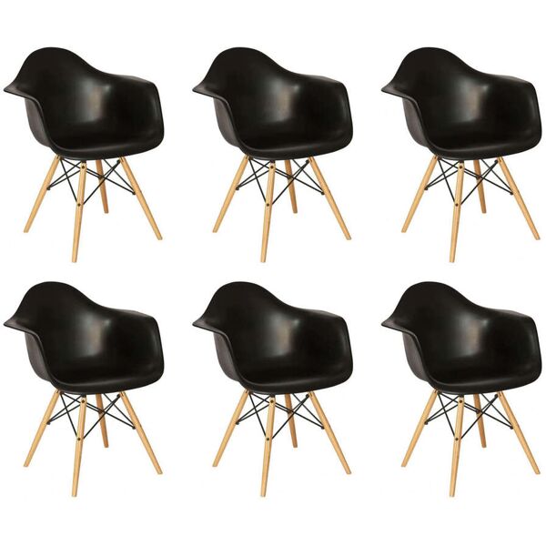 milani home set di 6 poltrone di design moderne in abs nero struttura in metallo verniciato nero 62.5 x 81 x 62 cm