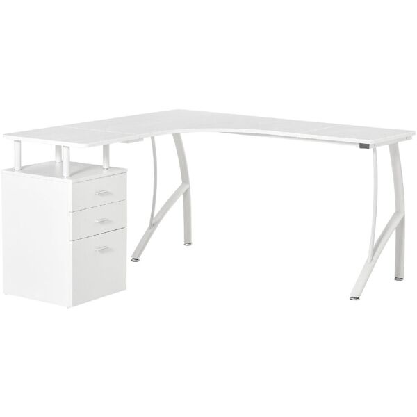 dechome 032v01wt920 scrivania angolare con cassettiera scrivania ufficio porta pc in legno e metallo bianco 143.5x143.5x76cm - 032v01wt920