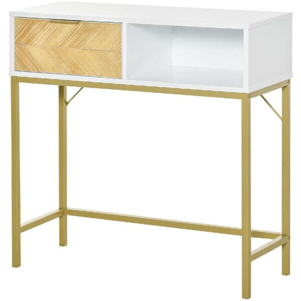 dechome 154837 tavolino consolle design moderno bianco e oro con cassetto in legno 80x30x80.5cm - 154837